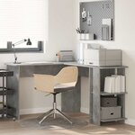 vidaXL Bureau d'angle avec rangement Gris béton 140 x 113.5 x 75 cm