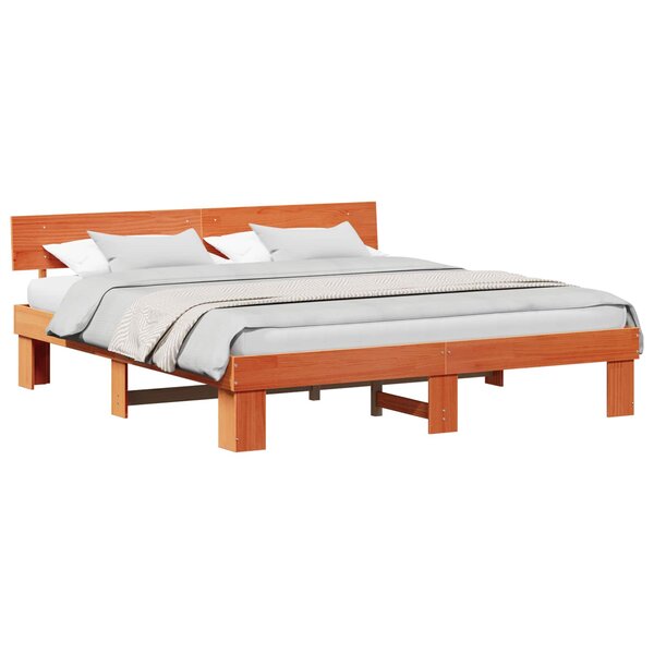 vidaXL Cadre de lit avec tête de lit Brun cire 200 x 200 cm Pin massif