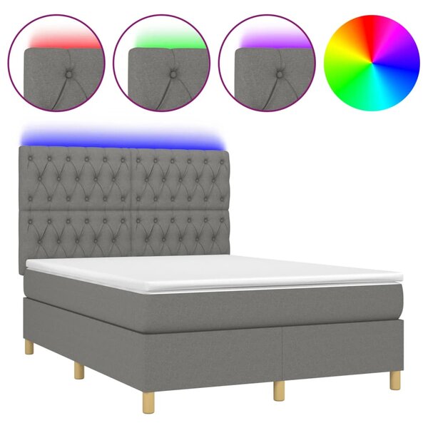 vidaXL Sommier à lattes de lit et matelas et LED Gris foncé 140x190 cm
