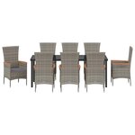 vidaXL Ensemble de salle à manger pour jardin avec coussin 9 Pièces Gris