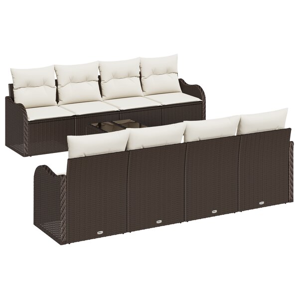 Ensemble de canapés de jardin vidaXL de 9 pièces avec coussins en poly rotin marron