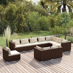 vidaXL Salon de jardin 10 Pièces avec coussins Résine tressée Marron
