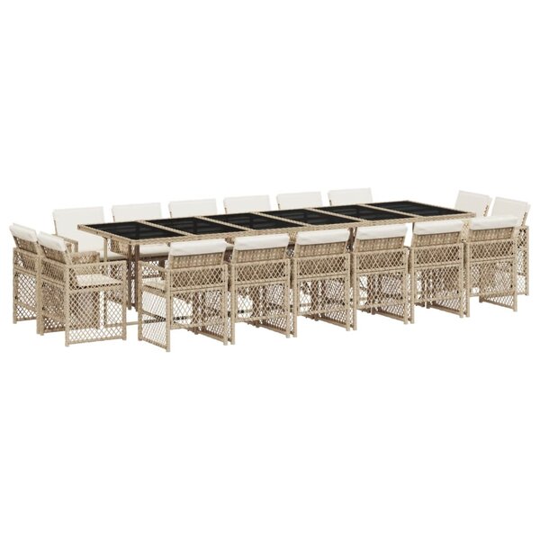 vidaXL Ensemble à manger de jardin et coussins 17 Pièces beige