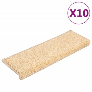 vidaXL Tapis d'escalier 10 pièces 65 x 21 x 4 cm Crème Bord rectangulaire