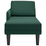 vidaXL Fauteuil long et coussin et accoudoir droit vert foncé velours