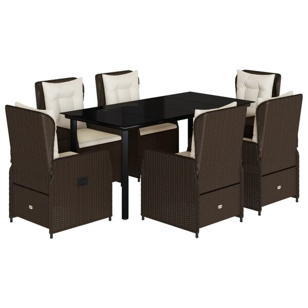 vidaXL Ensemble à manger de jardin et coussins 7 Pièces marron rotin