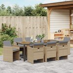 vidaXL Ensemble de Repas de Jardin 9 Pièces avec Coussins Beige Rattan Poly
