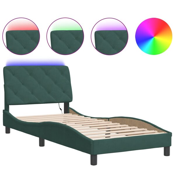 vidaXL Cadre de lit avec LED sans matelas vert foncé 90x190 cm velours