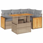 vidaXL Salon de jardin avec coussins 5 Pièces beige résine tressée acacia