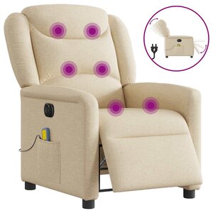 vidaXL Fauteuil inclinable de massage électrique crème tissu