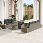 Set de Canapé de Jardin de 10 Pièces avec Coussins Gris Rattan Synthétique Acacia