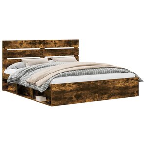 vidaXL Cadre de lit Chêne fumé 200 x 200 cm Bois de pin massif