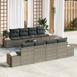 vidaXL Ensemble de canapé de jardin 9 pièces avec coussins gris en poly rotin