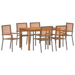 Ensemble de Salle à Manger de Jardin 7 Pièces vidaXL Gris Poly Rattan Acacia