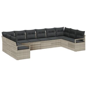 vidaXL Ensemble de Canapés de Jardin de 10 Pièces avec Coussins en Rotin Synthétique Gris Clair