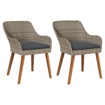 vidaXL -chaises de jardin avec coussins 2 Pièces Noir Poly Rattan