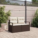 vidaXL Canapé de jardin 2 places avec rangement et coussins en poly rotin marron