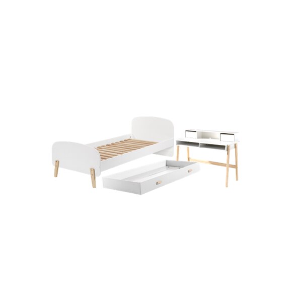 KIDDY Lit simple et sommier 90x200cm Blanc + lit gigogne + bureau