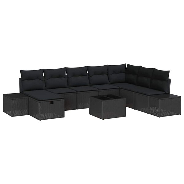 vidaXL Ensemble de canapé de jardin avec coussin 9 Pièces Noir polyrotin