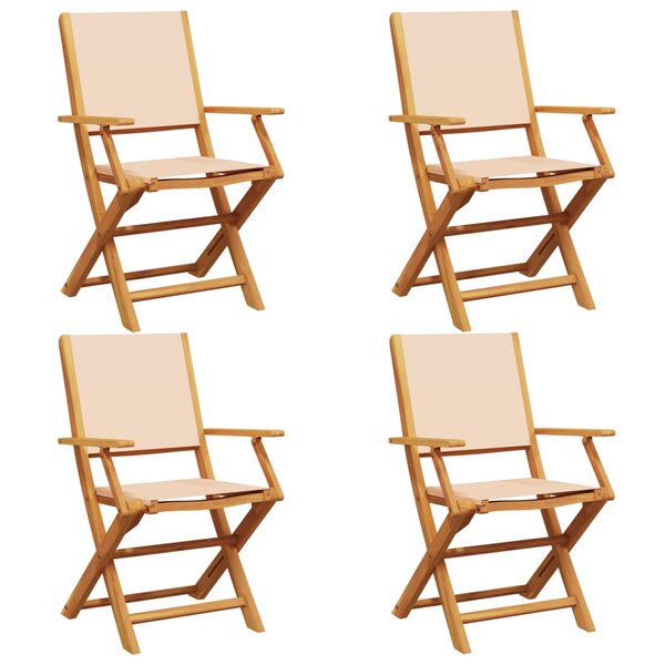 vidaXL Chaises de jardin pliantes lot de 4 beige tissu et bois massif