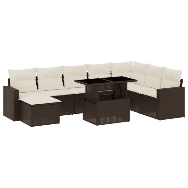 vidaXL Salon de jardin avec coussins 9 Pièces marron résine tressée