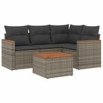 vidaXL Salon de jardin 5 Pièces avec coussins gris résine tressée