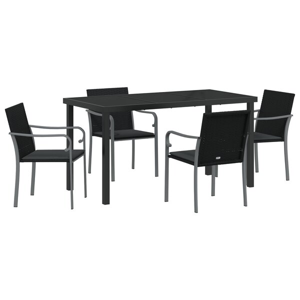 Ensemble de jardin 5 pièces avec coussins en rotin noir