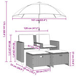 vidaXL Canapé de jardin 2 places avec parasol et tabourets beige rotin