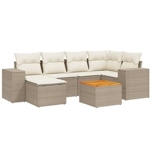 vidaXL Salon de jardin avec coussins 7 Pièces beige résine tressée