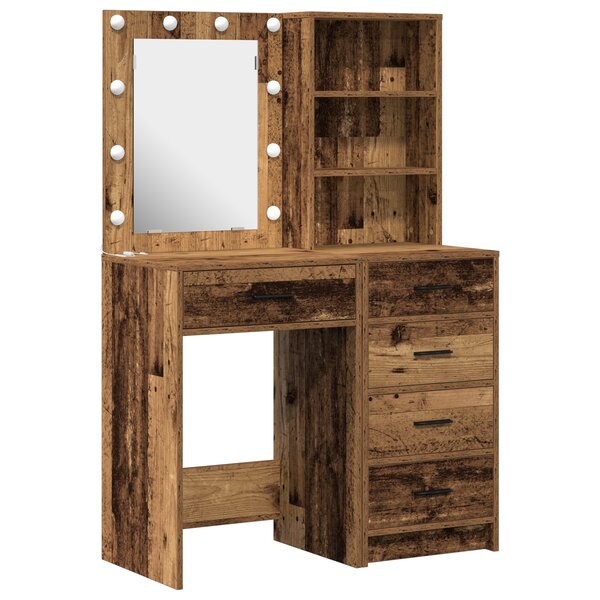Set de coiffeuse 2 pièces avec LED en bois vieilli en bois d'ingénierie