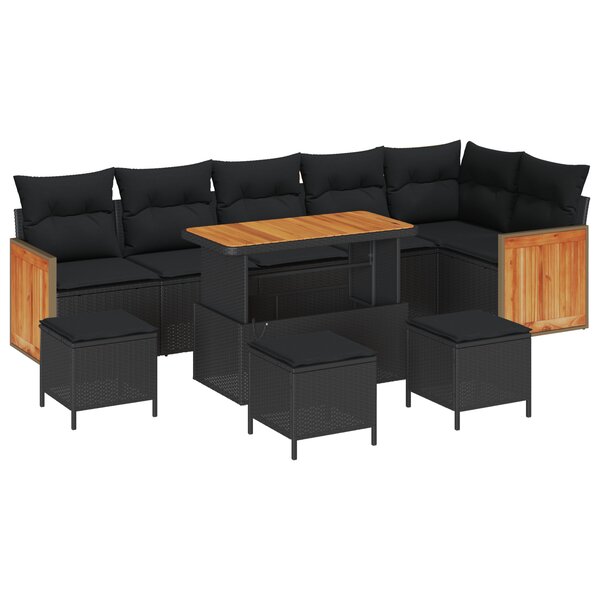 Ensemble de 10 Pièces Canapé de Jardin avec Coussins Poly Rattan Noir Acacia