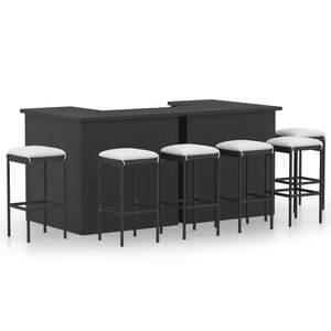vidaXL Ensemble de bar de jardin 8 Pièces et coussins Résine tressée Noir