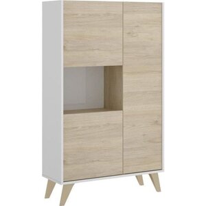 Buffet haut 3 portes - Décor chêne et blanc 81 x 43 x Hauteur 135 cm