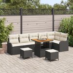 vidaXL Canapé de jardin 9 pièces avec coussins en rotin poly noir et acacia