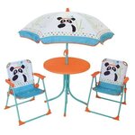 Salon de jardin avec une table INDIAN PANDA 2 chaises pliables et un parasol pour enfant