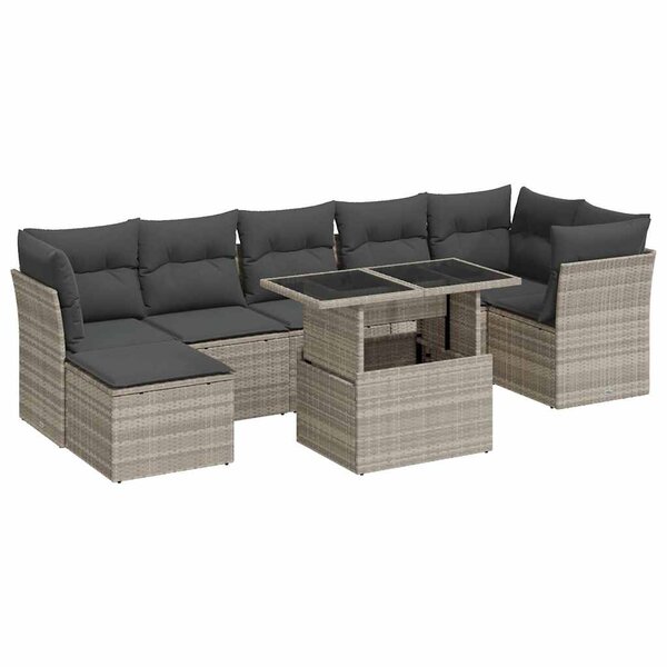 vidaXL Salon de jardin 8 Pièces avec coussins gris clair résine tressée