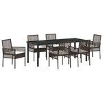 vidaXL Ensemble de Salle à Manger de Jardin 7 Pièces avec Coussins en Rattan Poly Marron