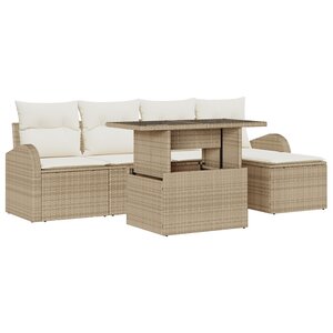 vidaXL Ensemble de Canapés de Jardin 6 Pièces avec Coussins Beige Rattan Polyéthylène