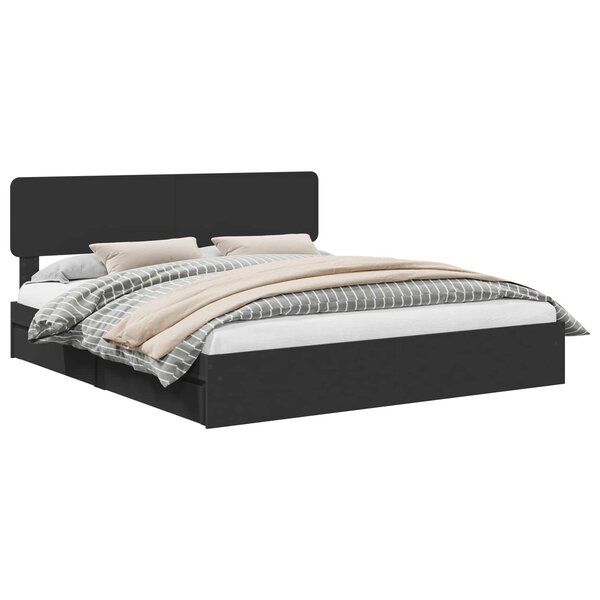 vidaXL Lit de Rangement Noir 200 x 200 cm Bois d'ingénierie