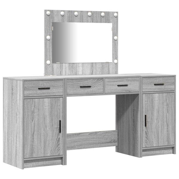 vidaXL Ensemble de coiffeuse 3 pièces avec LED en Grey sonoma en bois d'ingénierie