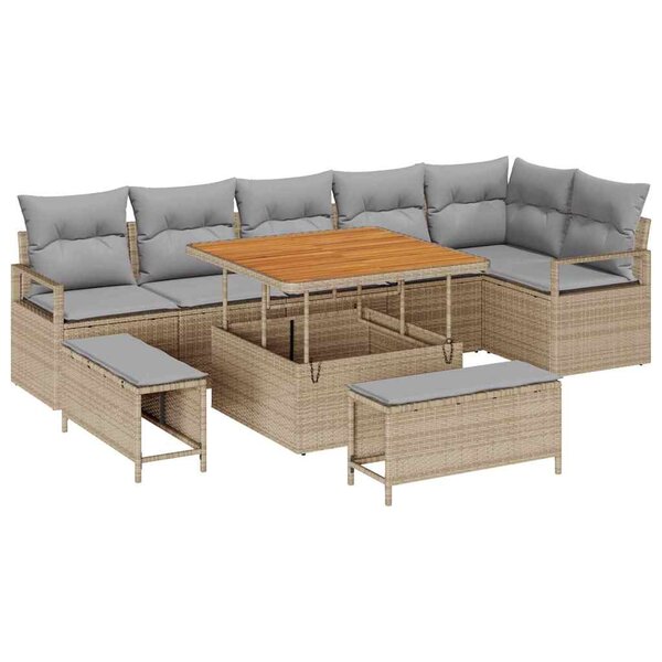 vidaXL Ensemble de canapé de jardin 9 Pièces Beige Poly rotin