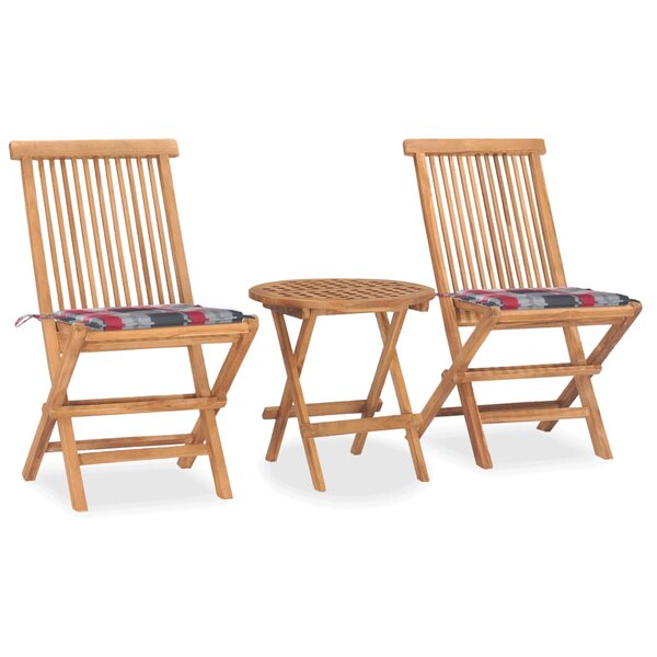 vidaXL Ensemble à manger d'extérieur pliable avec coussin 3 Pièces Teck