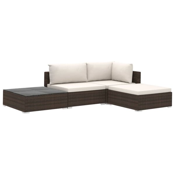vidaXL Salon de jardin 4 Pièces avec coussins Résine tressée Marron