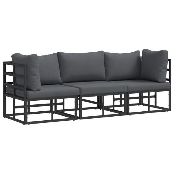 vidaXL Mobilier de jardin avec coussin 3 Pièces Noir Aluminium