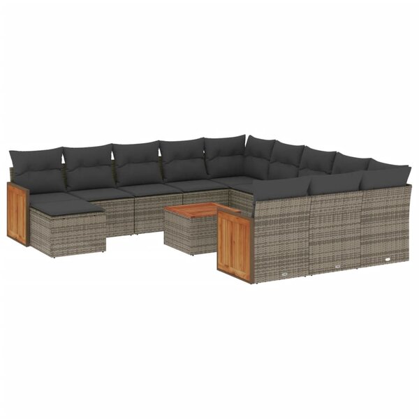 vidaXL Salon de jardin avec coussins 13 Pièces gris résine tressée
