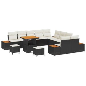 vidaXL Ensemble de canapé de jardin avec coussin 13 Pièces Noir et Crème