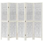 vidaXL Cloison de séparation 5 panneaux blanc bois de paulownia massif