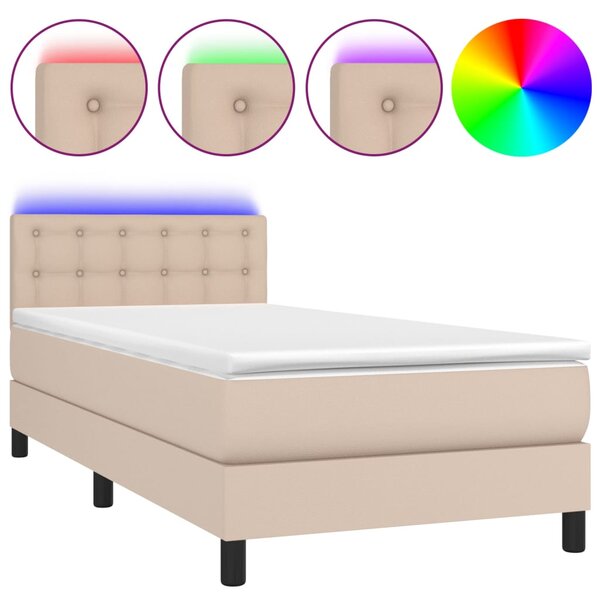 vidaXL Sommier à lattes de lit avec matelas et LED Cappuccino 90x190cm
