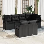 Canapé de jardin 7 pièces avec coussins en rotin noir