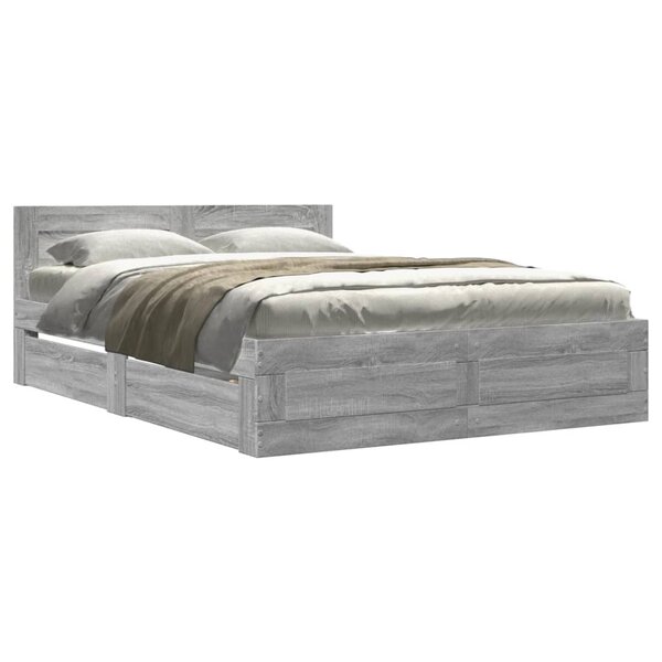 vidaXL Cadre de lit et tête de lit sans matelas sonoma gris 120x200 cm